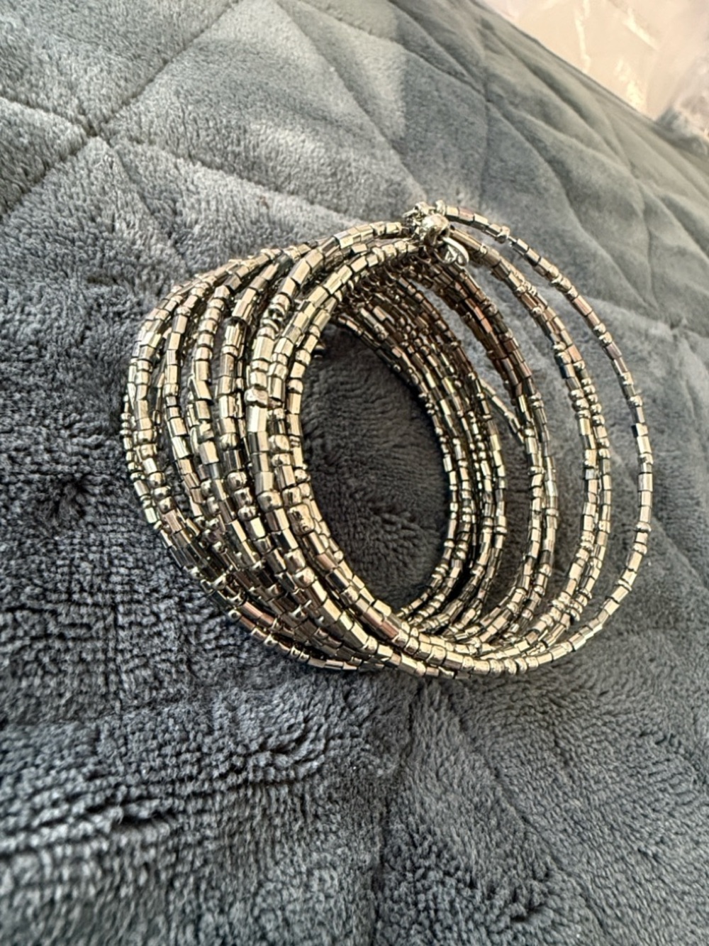 Silver Beaded Coil Bracelet